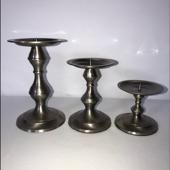Set of 3 Vintage Pewter Tapered Candle Holders - Picture 2 of 8